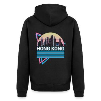 Hongkong Stadt Skyline Stadtbild Retro - Unisex Premium Bio Zip Hoodie - Schwarz - Hinten - Nico (187cm)