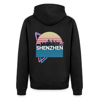 Shenzhen City Skyline Cityscape Rétro - Veste à capuche bio Premium Unisexe - noir - Dos - Nico (187cm)