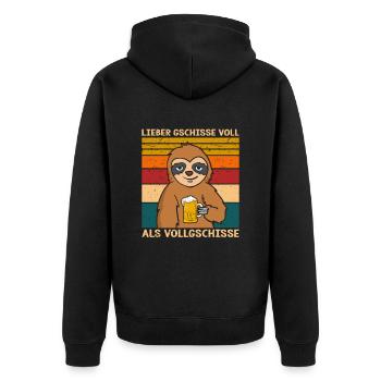 Lieber Gschisse Voll Als Vollgschisse Bier - Unisex Premium Bio Zip Hoodie - Schwarz - Hinten - Nico (187cm)