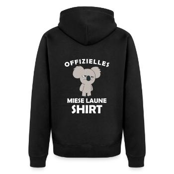 Offizielles Miese Laune Shirt - Unisex Premium Bio Zip Hoodie - Schwarz - Hinten - Nico (187cm)