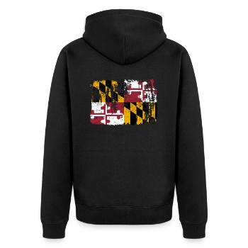 Maryland Reisende Geschenk - Unisex Premium Bio Zip Hoodie - Schwarz - Hinten - Nico (187cm)