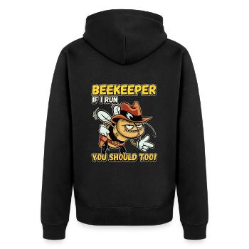 Beekeeper - if I run you should also be funny - Unisex Premium Organic Zip Hoodie - black - Back - Nico (187cm)