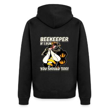 Beekeeper - if I run you should also be funny - Unisex Premium Organic Zip Hoodie - black - Back - Nico (187cm)