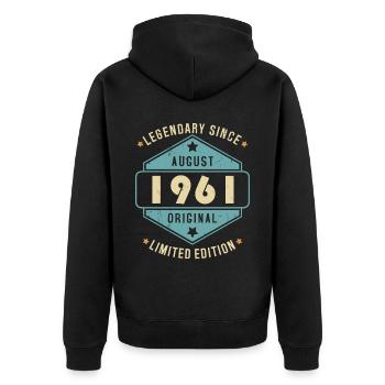 Août 1961 Vintage Retro Anniversaire - Veste à capuche bio Premium Unisexe - noir - Dos - Nico (187cm)