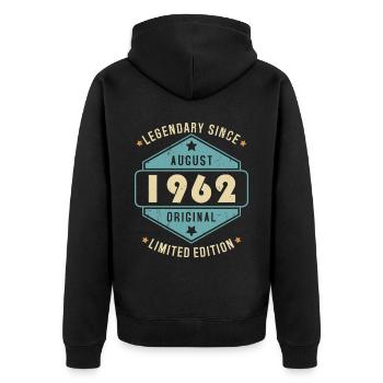 Août 1962 Vintage Retro Anniversaire - Veste à capuche bio Premium Unisexe - noir - Dos - Nico (187cm)