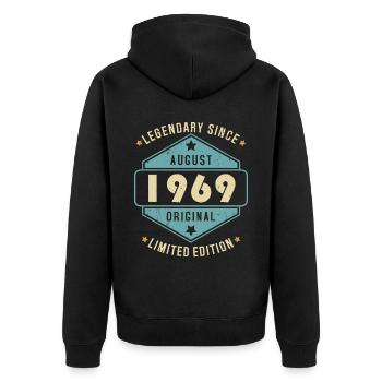 Août 1969 Vintage Retro Anniversaire - Veste à capuche bio Premium Unisexe - noir - Dos - Nico (187cm)