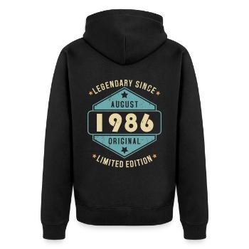 Août 1986 Vintage Retro Anniversaire - Veste à capuche bio Premium Unisexe - noir - Dos - Nico (187cm)