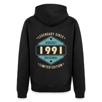 Août 1991 Vintage Retro Anniversaire - Veste à capuche bio Premium Unisexe - noir - Dos - Nico (187cm)