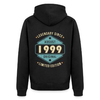 Août 1999 Vintage Retro Anniversaire - Veste à capuche bio Premium Unisexe - noir - Dos - Nico (187cm)