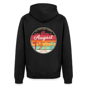 50. Jahrestag August 1972 - Unisex Premium Bio Zip Hoodie - Schwarz - Hinten - Nico (187cm)