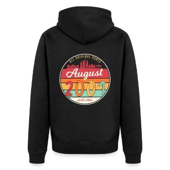 Geboren August 2001 - Unisex Premium Bio Zip Hoodie - Schwarz - Hinten - Nico (187cm)