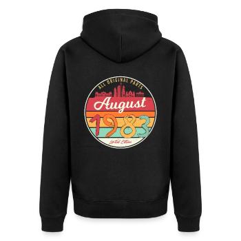 Geschenkidee Für August 1983 - Unisex Premium Bio Zip Hoodie - Schwarz - Hinten - Nico (187cm)