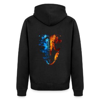 Saxophon Rot Blau Feuer Musikinstrument - Unisex Premium Bio Zip Hoodie - Schwarz - Hinten - Nico (187cm)