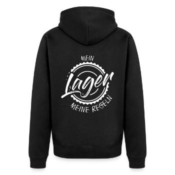 Lagerist Gabelstapler Lagerarbeiter - Unisex Premium Bio Zip Hoodie - Schwarz - Hinten - Nico (187cm)