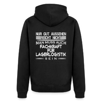 Lagerist Lagerarbeiter Staplerfahrer - Unisex Premium Bio Zip Hoodie - Schwarz - Hinten - Nico (187cm)