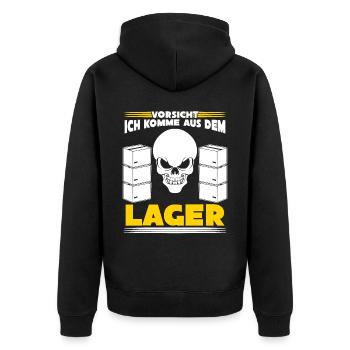 Lagerist Lager Logistiker Lagerarbeiter - Unisex Premium Bio Zip Hoodie - Schwarz - Hinten - Nico (187cm)