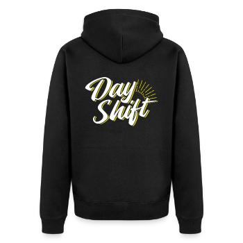 Tagschicht Schichtdienst Sprüche Schichtarbeit - Unisex Premium Bio Zip Hoodie - Schwarz - Hinten - Nico (187cm)
