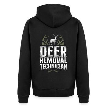 Buck Deer Hunting Hunter Vintage - Unisex Premium Bio Zip Hoodie - Schwarz - Hinten - Nico (187cm)