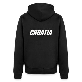 Kroatien Geschenk Herkunft Zagreb Hrvatska Heimat - Unisex Premium Bio Zip Hoodie - Schwarz - Hinten - Nico (187cm)