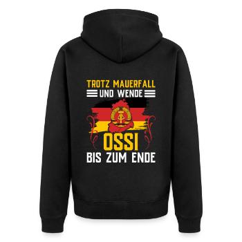 Ostdeutschland Geschenk Osten Ossi DDR Ostalgie - Unisex Premium Bio Zip Hoodie - Schwarz - Hinten - Nico (187cm)