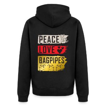 Peace Love Bagpipes Music Instrument - Unisex Premium Bio Zip Hoodie - Schwarz - Hinten - Nico (187cm)
