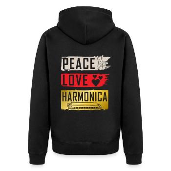 Peace Love Harmonia Music Instrument - Unisex Premium Bio Zip Hoodie - Schwarz - Hinten - Nico (187cm)
