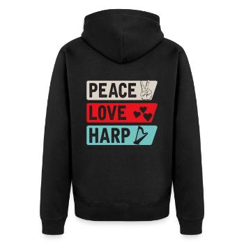Peace Love Harp Funny Harpist Players - Unisex Premium Bio Zip Hoodie - Schwarz - Hinten - Nico (187cm)