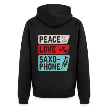 Peace Love Saxophone Jazz Musique - Veste à capuche bio Premium Unisexe - noir - Dos - Nico (187cm)