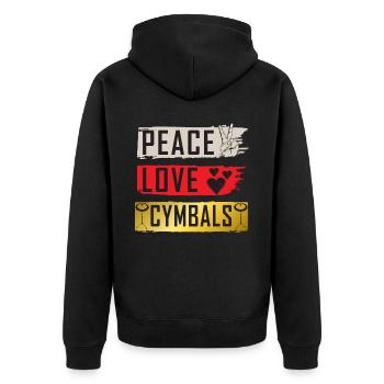 Peace Love Cymbals Bass Drum Instrument - Unisex Premium Organic Zip Hoodie - black - Back - Nico (187cm)