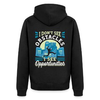 Parkour Freerunning Traceur - Unisex Premium Bio Zip Hoodie - Schwarz - Hinten - Nico (187cm)