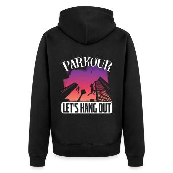 Parkour Freerunning Traceur - Unisex Premium Bio Zip Hoodie - Schwarz - Hinten - Nico (187cm)