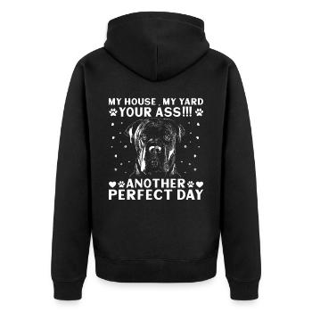 Cane Corso My House My Yard - Unisex Premium Organic Zip Hoodie - black - Back - Nico (187cm)