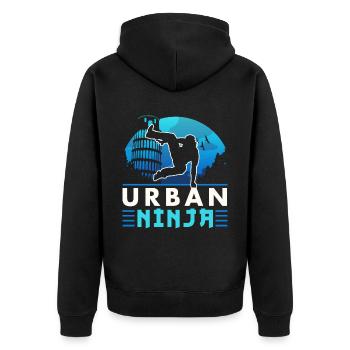 Parkour Freerunning Traceur - Unisex Premium Bio Zip Hoodie - Schwarz - Hinten - Nico (187cm)