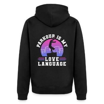 Parkour Freerunning Traceur - Unisex Premium Bio Zip Hoodie - Schwarz - Hinten - Nico (187cm)