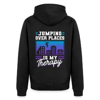 Parkour Freerunning Traceur - Unisex Premium Bio Zip Hoodie - Schwarz - Hinten - Nico (187cm)