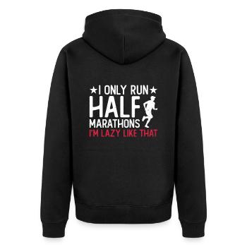 Half Marathon Runner Jogger Running Jogging Gift - Unisex Premium Organic Zip Hoodie - black - Back - Nico (187cm)