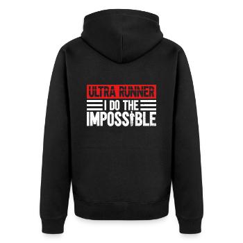 Ultra Runner Je fais l’impossible - Ultramarathon - Veste à capuche bio Premium Unisexe - noir - Dos - Nico (187cm)