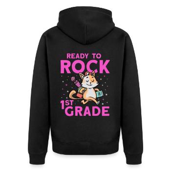 Ready To Rock 1st Grade - Unisex Premium Organic Zip Hoodie - black - Back - Nico (187cm)