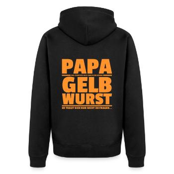 Papa Gelbwurst lustiges Geschenk für Kinder - Unisex Premium Bio Zip Hoodie - Schwarz - Hinten - Nico (187cm)