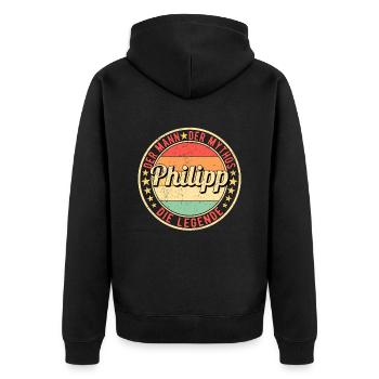 Philipp Der Mann Der Mythos Die Legende - Unisex Premium Bio Zip Hoodie - Schwarz - Hinten - Nico (187cm)