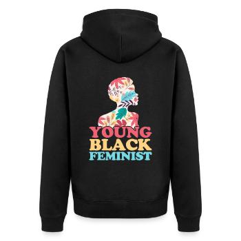 Junge Schwarze Feministin Feministisch - Unisex Premium Bio Zip Hoodie - Schwarz - Hinten - Nico (187cm)