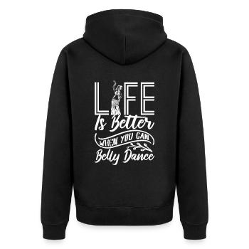 Life is better if you work for the belly - Unisex Premium Organic Zip Hoodie - black - Back - Nico (187cm)