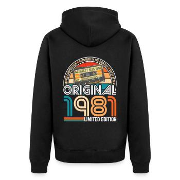 Geburtstag 1981 Retro Vintage Kassette Tape - Unisex Premium Bio Zip Hoodie - Schwarz - Hinten - Nico (187cm)