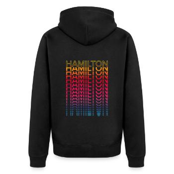 Ville rétro nostalgique - Rainbow Hamilton - Veste à capuche bio Premium Unisexe - noir - Dos - Nico (187cm)