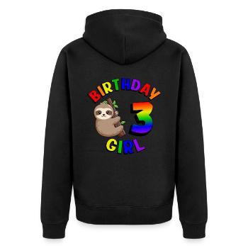 Geburtstag 3 Mädchen Niedliches Baby Faultier - Unisex Premium Bio Zip Hoodie - Schwarz - Hinten - Nico (187cm)