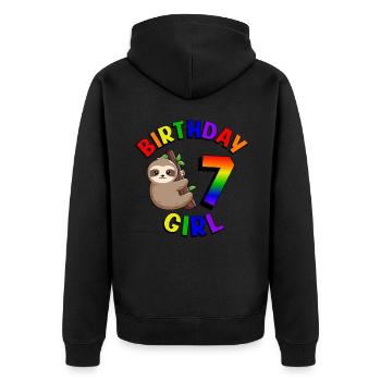 Geburtstag 7 Mädchen Niedliches Baby Faultier - Unisex Premium Bio Zip Hoodie - Schwarz - Hinten - Nico (187cm)