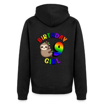 Geburtstag 9 Mädchen Niedliches Baby Faultier - Unisex Premium Bio Zip Hoodie - Schwarz - Hinten - Nico (187cm)
