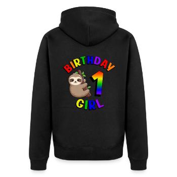 Anniversaire 1 Fille Mignon Bébé Paresseux - Veste à capuche bio Premium Unisexe - noir - Dos - Nico (187cm)