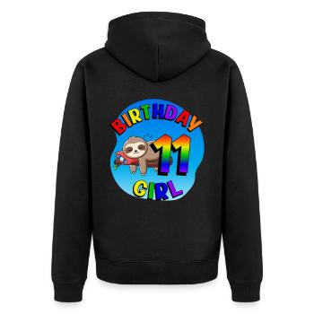 Geburtstag 11 Mädchen Süßes Baby Faultier - Unisex Premium Bio Zip Hoodie - Schwarz - Hinten - Nico (187cm)