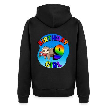 Geburtstag 9 Mädchen Süßes Baby Faultier - Unisex Premium Bio Zip Hoodie - Schwarz - Hinten - Nico (187cm)